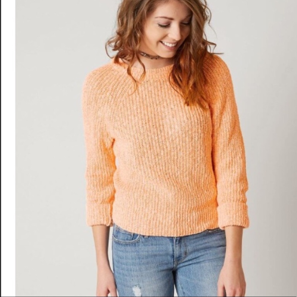 Free People Orange Crew Neck Knit Sweater